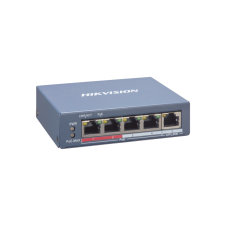 Switch Gigabit PoE+ / Monitoreable / 4 Ptos10/100 Mbps PoE+ / 1 Puerto 10/100 Mbps Uplink / Modo Estendido hasta 300 Metros /