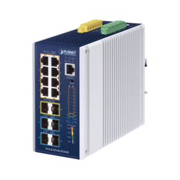 Switch Industrial Capa 3 de 8 Puertos 10/100/1000T PoE 802.3bt 2 Puertos SFP 1 G/2.5 G 4 Puertos SFP 10G Instalacion en Pared