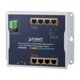 Switch Industrial PoE Administrable de Pared Capa 2 8 Puertos Gigabit PoE 802.3at y 2 Puertos 100/1000X SFP