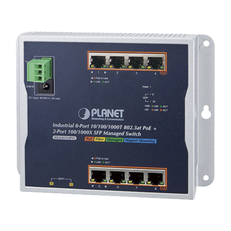 Switch Industrial PoE Administrable de Pared Capa 2 8 Puertos Gigabit PoE 802.3at y 2 Puertos 100/1000X SFP