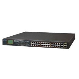 Switch No Administrable 24 Puertos PoE 10/100 802.3af/at 2 Combo TP/SFP Gigabit y Pantalla LCD para Monitoreo y Configuracion B