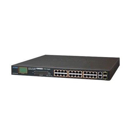 Switch No Administrable 24 Puertos PoE 10/100 802.3af/at 2 Combo TP/SFP Gigabit y Pantalla LCD para Monitoreo y Configuracion B