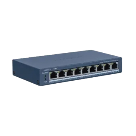 Switch PoE+ / Monitoreable / 8 Ptos100 Mbps PoE+ / 1 Puerto 1000 Mbps Uplink / PoE hasta 300 metros / Conexion Remota desde Hi