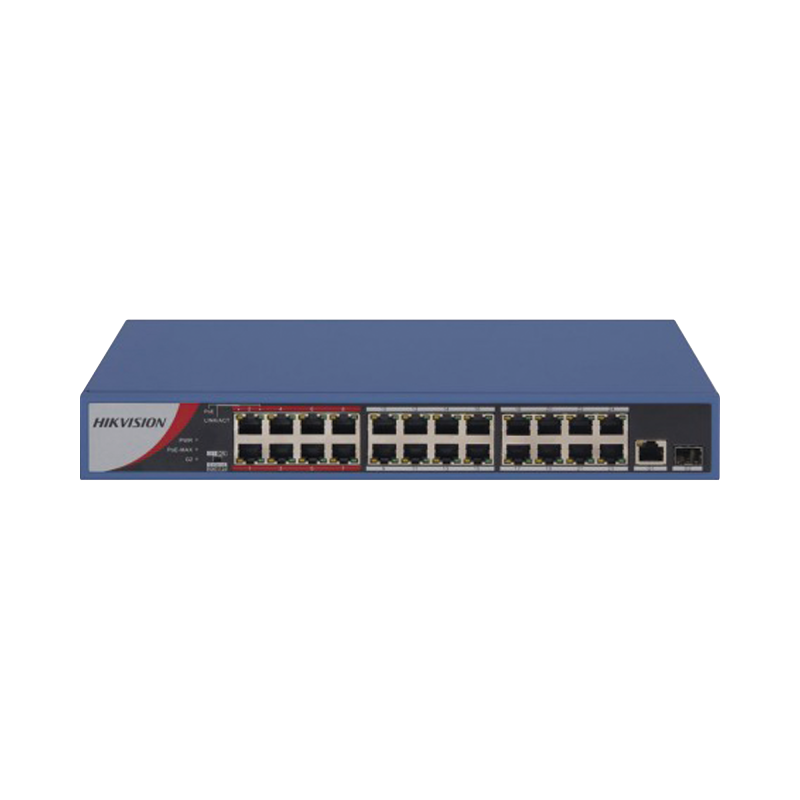 Switch PoE+ / No Administrable / 24 Ptos10/100 Mbps PoE+ / 1 Puerto 10/100/1000 Mbps + 1 Puerto SFP Uplink / PoE hasta 250 met