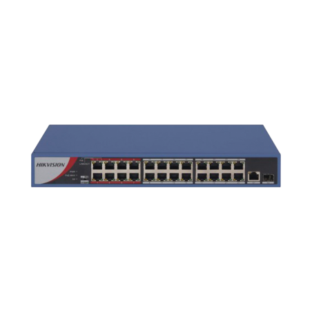 Switch PoE+ / No Administrable / 24 Ptos10/100 Mbps PoE+ / 1 Puerto 10/100/1000 Mbps + 1 Puerto SFP Uplink / PoE hasta 250 met