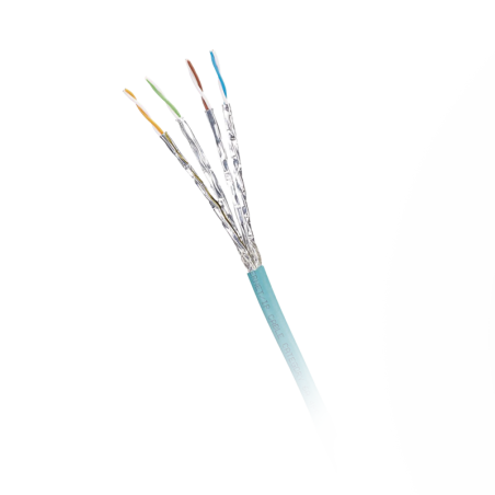 Bobina de Cable  Blindado S/FTP Cat6A Indus Rayos UV y Abrasion Multifilar (Flexible) Azul Cerceta